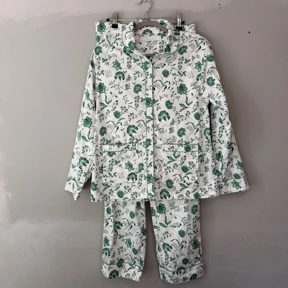 LAKE Pajamas Poplin Piped Pants Set in Meadow Vines Cotton Small NEW - Picture 1 of 8